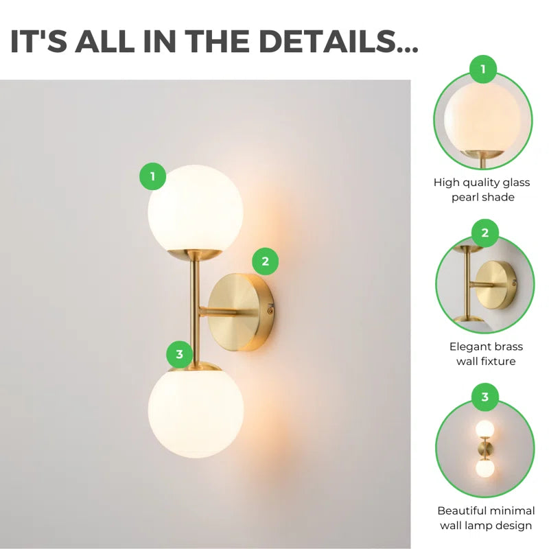 Anjelyna Brass and Frosted Glass Wall Light - Classy Two Light Sconce, Chic Modern Design