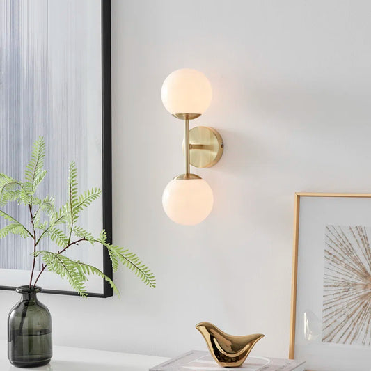 Anjelyna Brass and Frosted Glass Wall Light - Classy Two Light Sconce, Chic Modern Design
