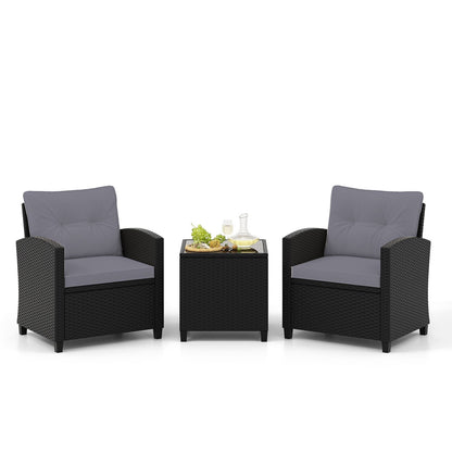 3 Piece Patio Furniture Set Rattan Conversation Set with Seat and Back Cushions