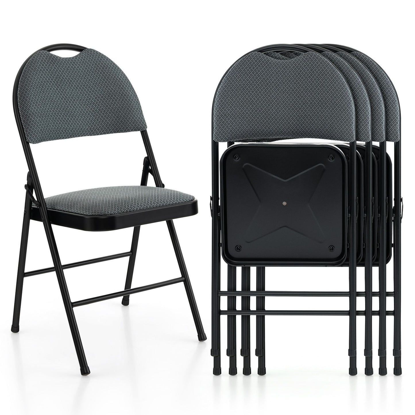 4 Pieces Folding Fabric Dining Chairs with Cushioned Seat and Back