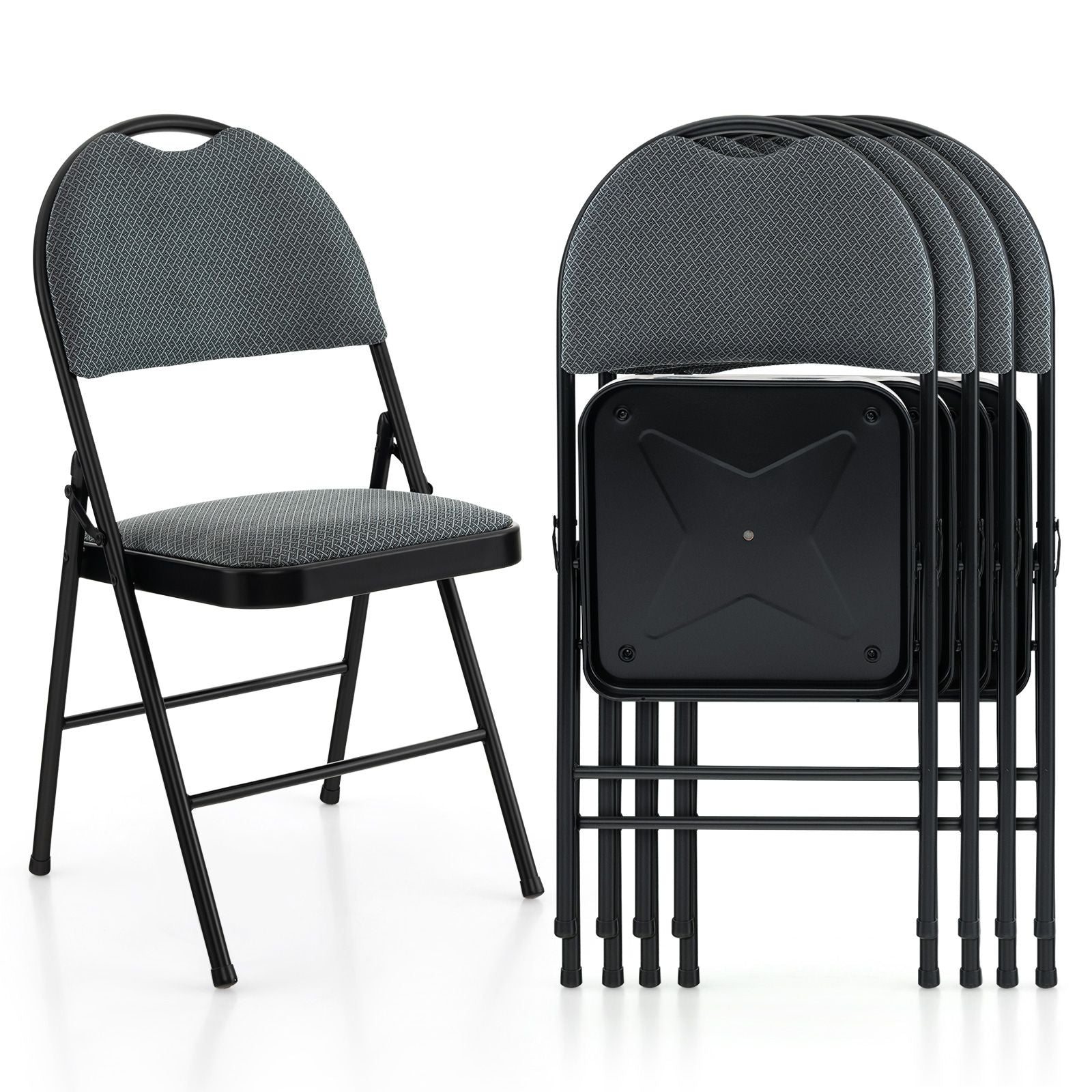 4 Pieces Folding Fabric Dining Chairs with Cushioned Seat and Back