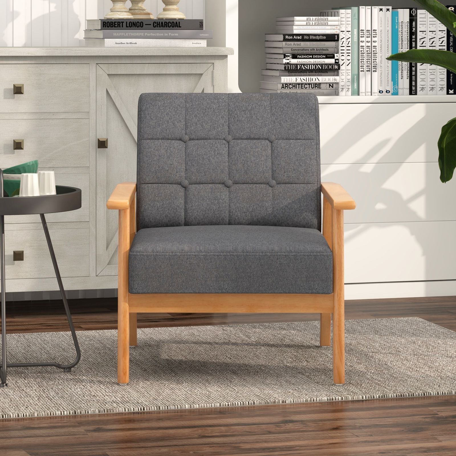 Mid-Century Modern Accent Chair with Breathable Linen Cloth