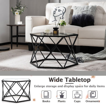 Modern Accent Geometric Glass Coffee Table with Solid Metal Frame