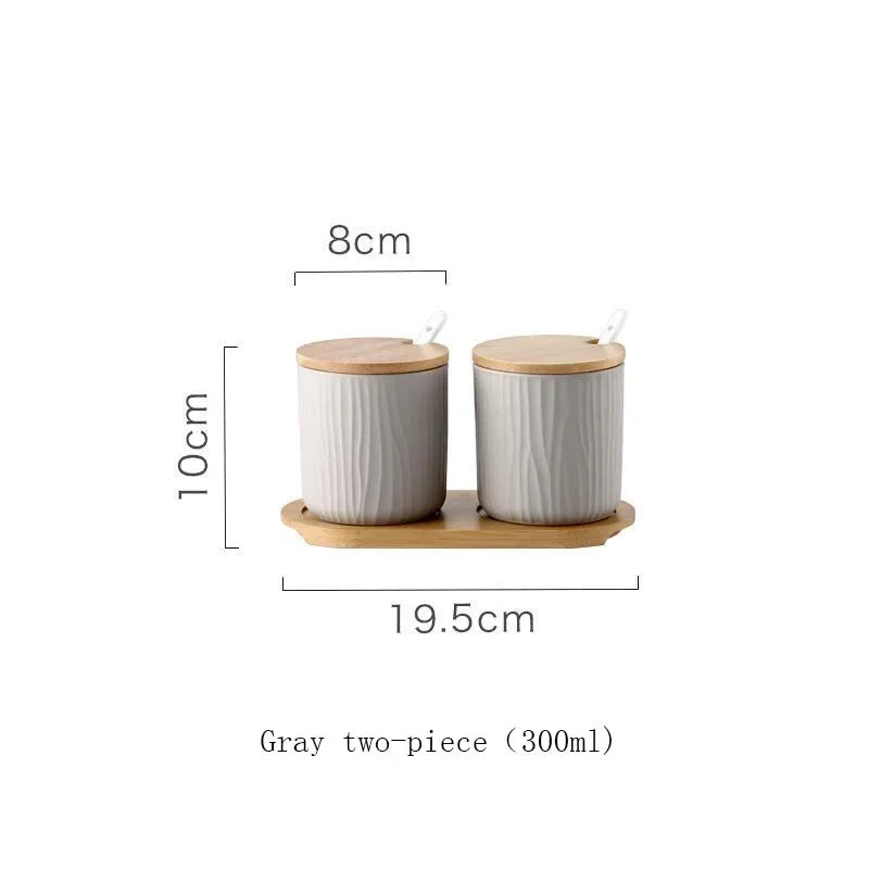 Nordic Ceramic Seasoning Jar with Lid Spoon Seasoning Pot Salt Shaker Sugar Bottle Organizer Home Kitchen Supplies Storage Set