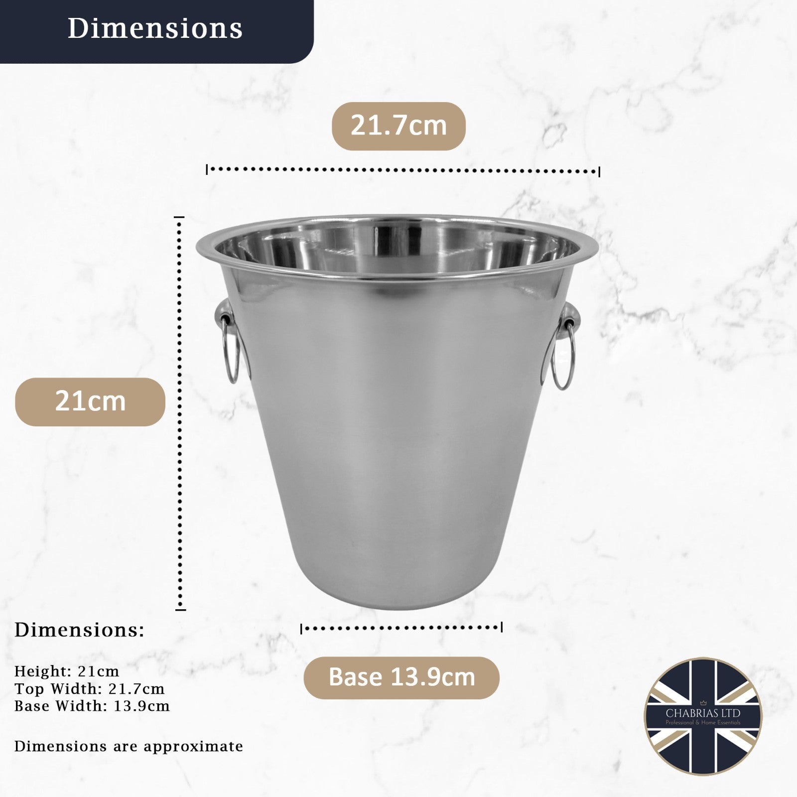 5L Stainless Steel Ice Bucket Champagne Wine Cooler with Handles Bar Pub Party