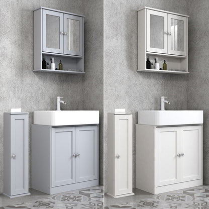 3Pc Bathroom Wood Unit under Sink Cabinet Mirror Cupboard Toilet Paper Dispenser