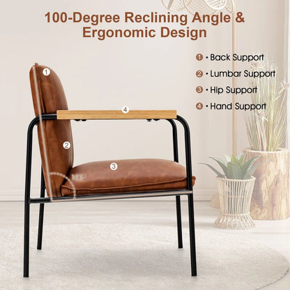 PU Leather Accent Chair Upholstered Armchair with Comfy Backrest & Seat Cushion