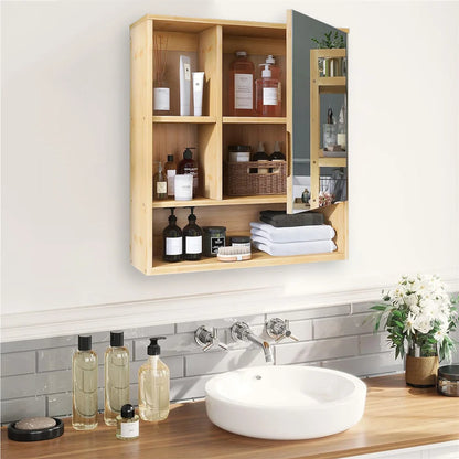 Wood Medicine Cabinet Cupboard Wall Mounted Bathroom Vanity Mirror Cabinet with Spacesaver Storage