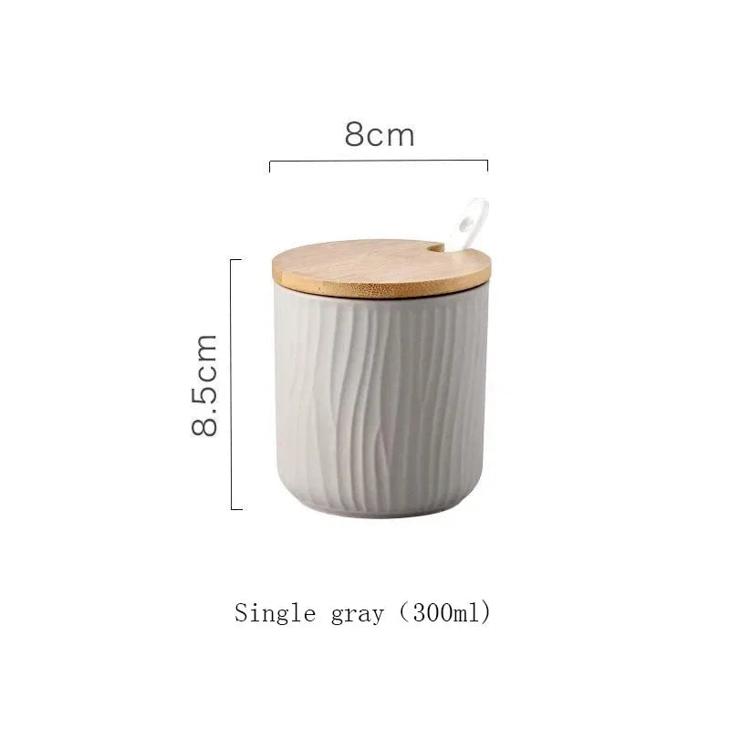 Nordic Ceramic Seasoning Jar with Lid Spoon Seasoning Pot Salt Shaker Sugar Bottle Organizer Home Kitchen Supplies Storage Set