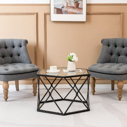 Modern Accent Geometric Glass Coffee Table with Solid Metal Frame