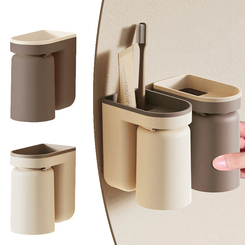 Wall Mounted Toothbrush Holder 2 in 1 Toothbrush Storage Rack Creative Inverted Toothbrush Cup Drain Rack Bathroom Accessories