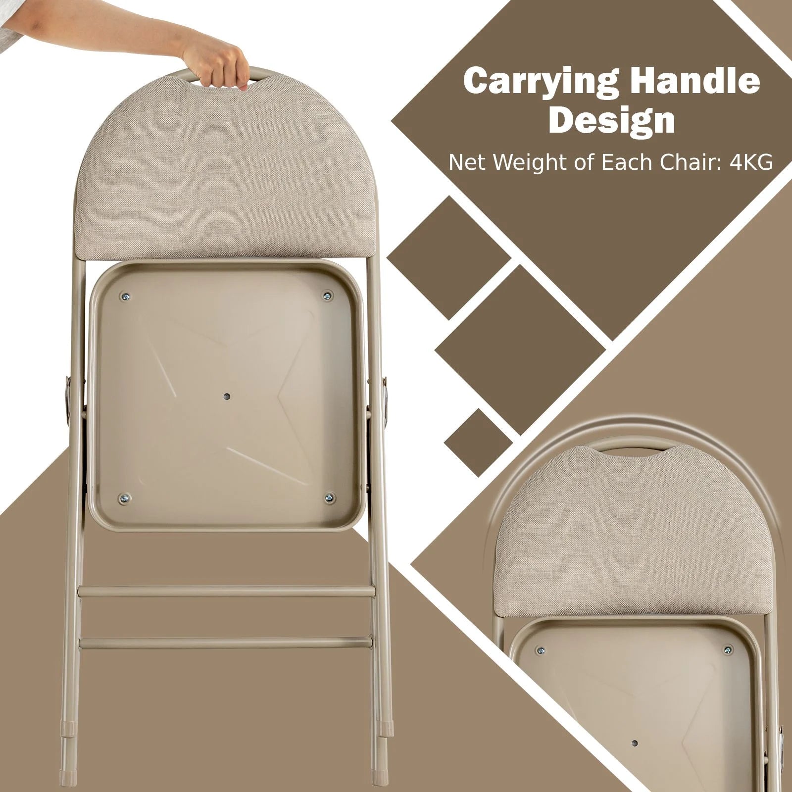 4 Pieces Folding Fabric Dining Chairs with Cushioned Seat and Back