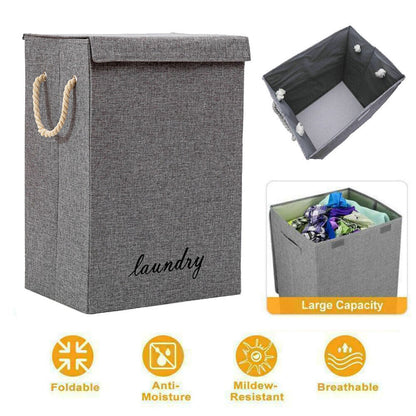 Laundry Basket Dirty Washing Clothes Storage Folding Bin Bag Hamper with Lid