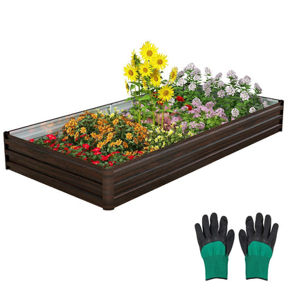 Metal Raised Garden Bed Rectangular Elevated Flower Herbs Planter Box Open Base
