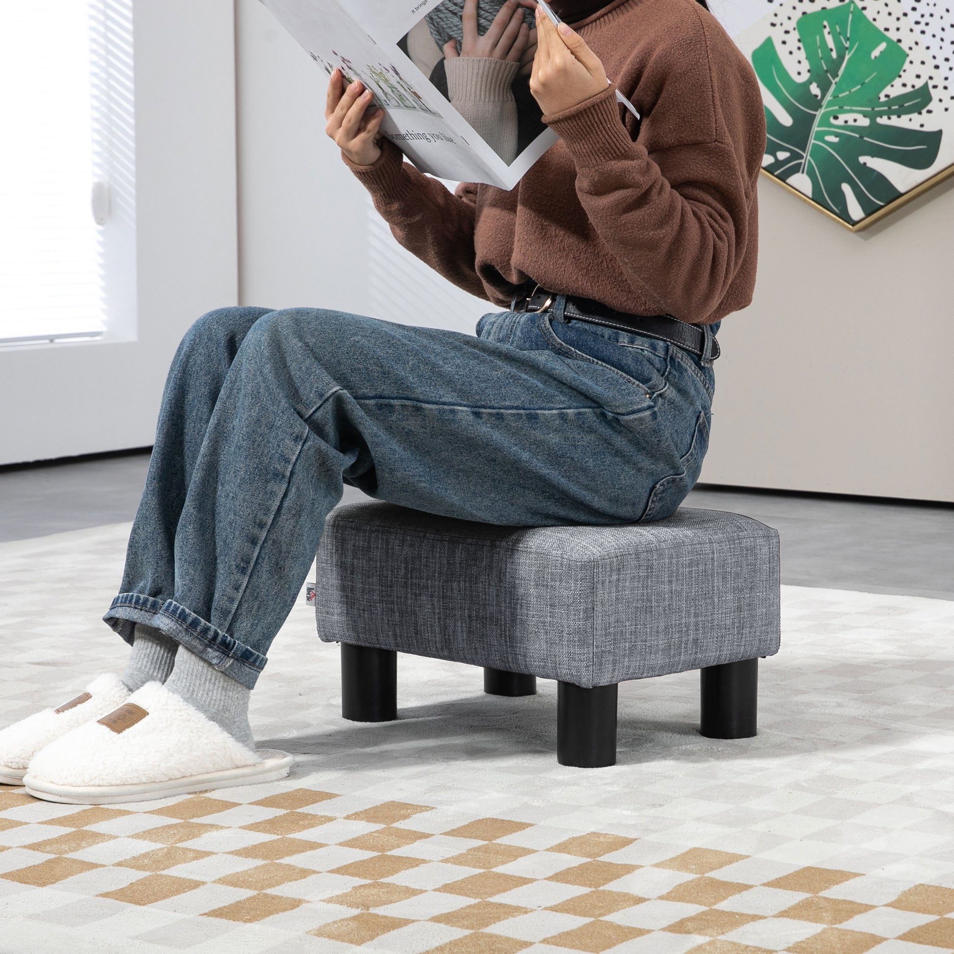 Footstool Small Footrest Upholstery with Plastic Legs