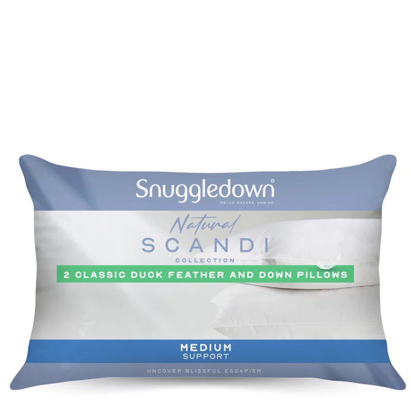 Scandinavian Duck Feather & down Pillow Medium Support Back Sleeper Pillow (Set of 2)