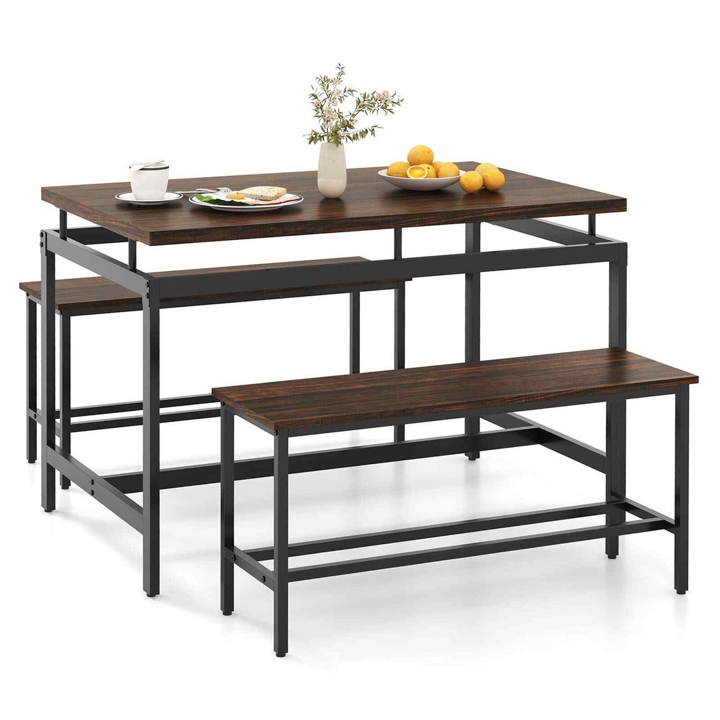 COSTWAY 3 PCS Kitchen Dining Room Furniture Set W/ 108Cm Wooden Kitchen Table