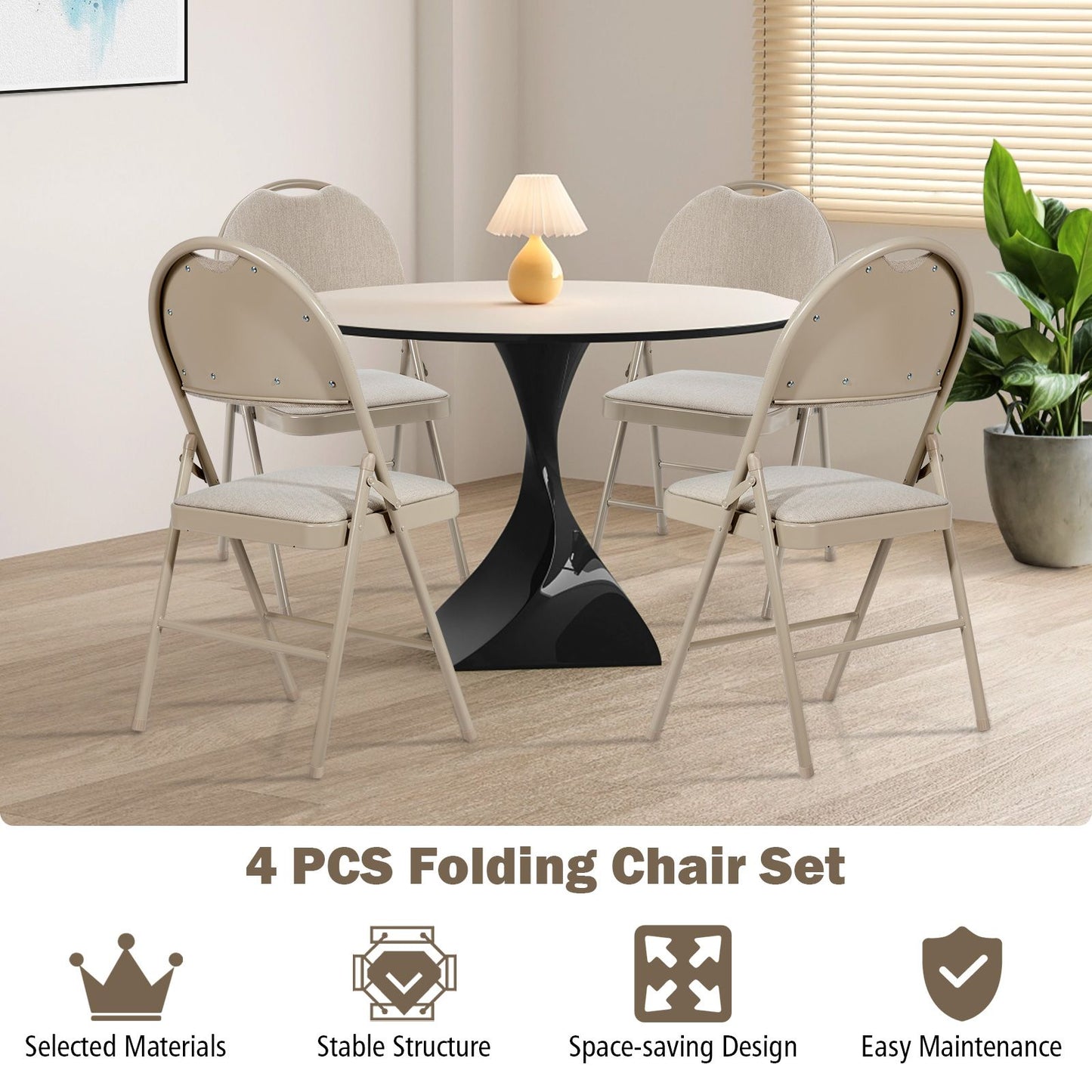 4 Pieces Folding Fabric Dining Chairs with Cushioned Seat and Back