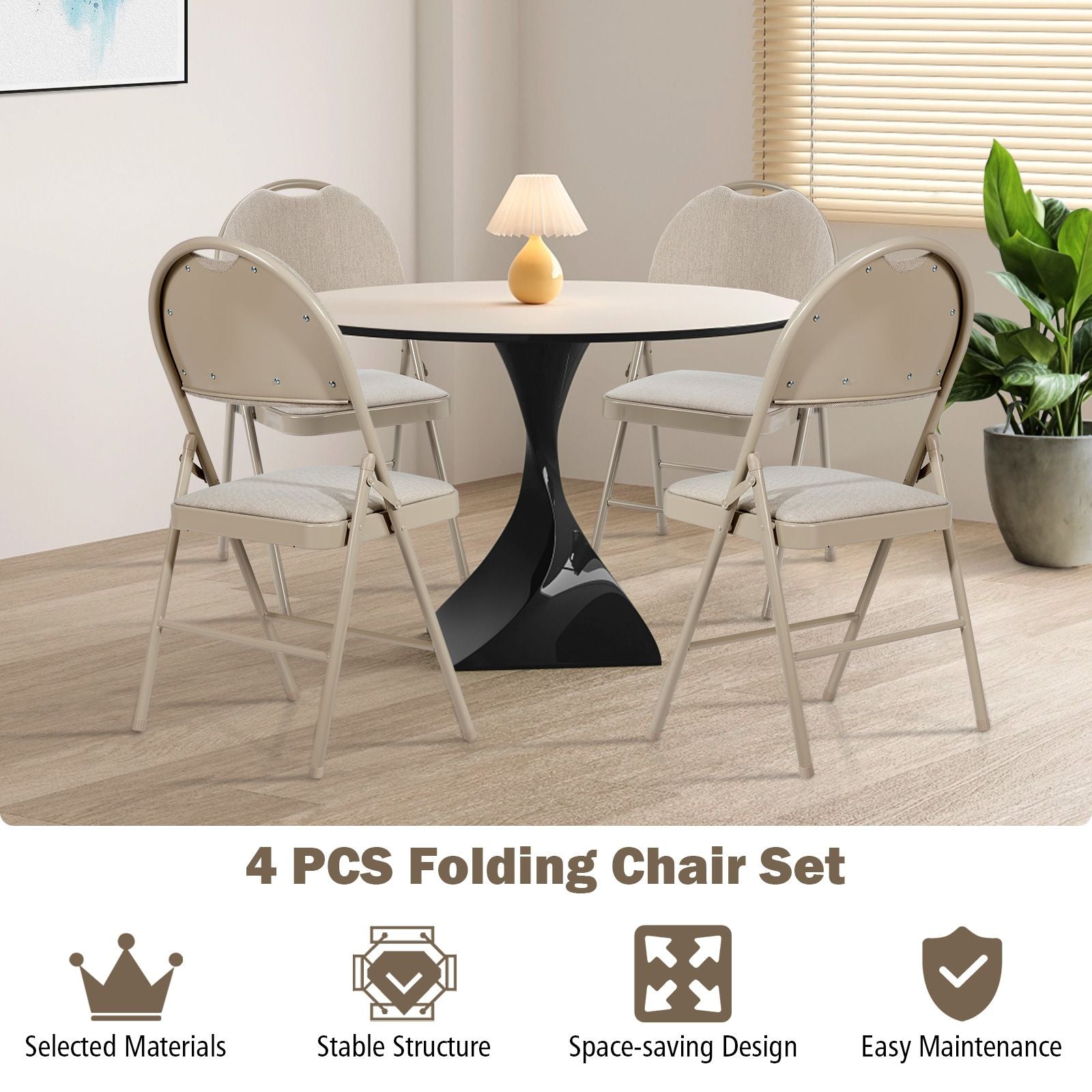 4 Pieces Folding Fabric Dining Chairs with Cushioned Seat and Back