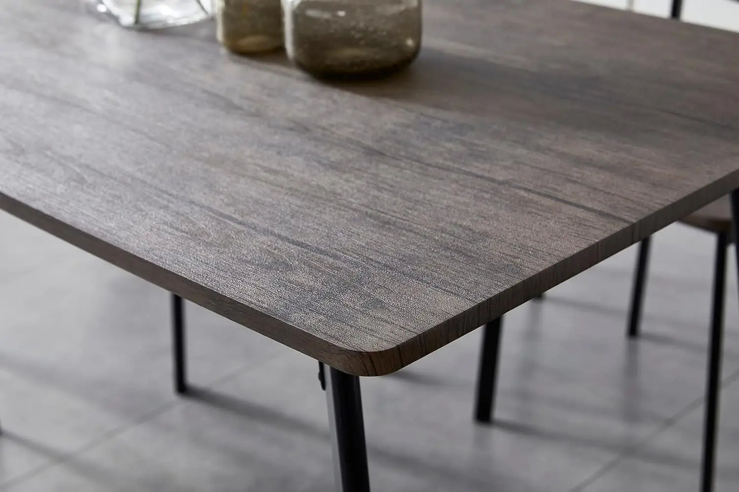 Dining Table and Chairs Set Metal Wood Effect Table Dining Set 4 Chairs Blake