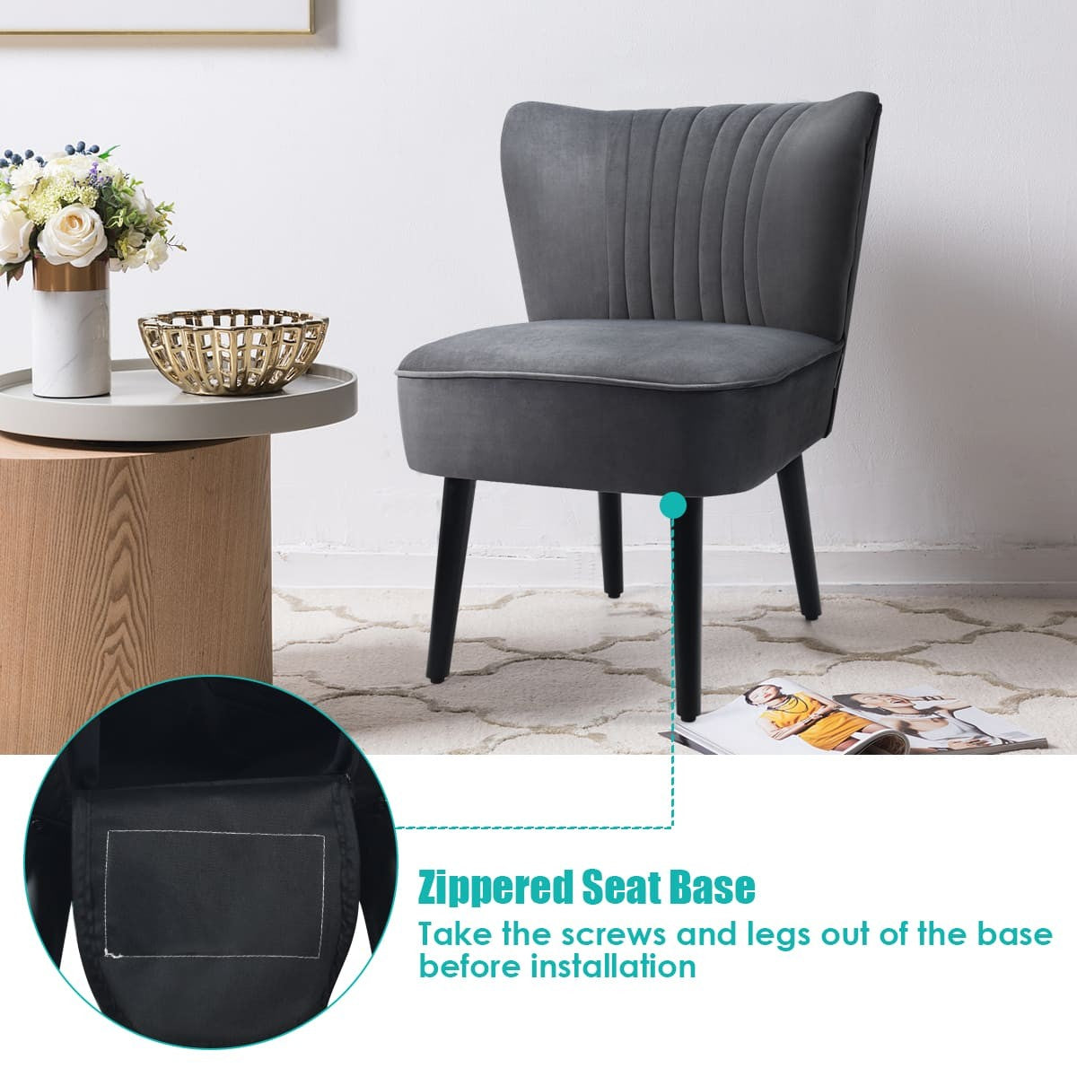 COSTWAY Velvet Accent Chair Set of 2 Modern Leisure Chair Armless Chair