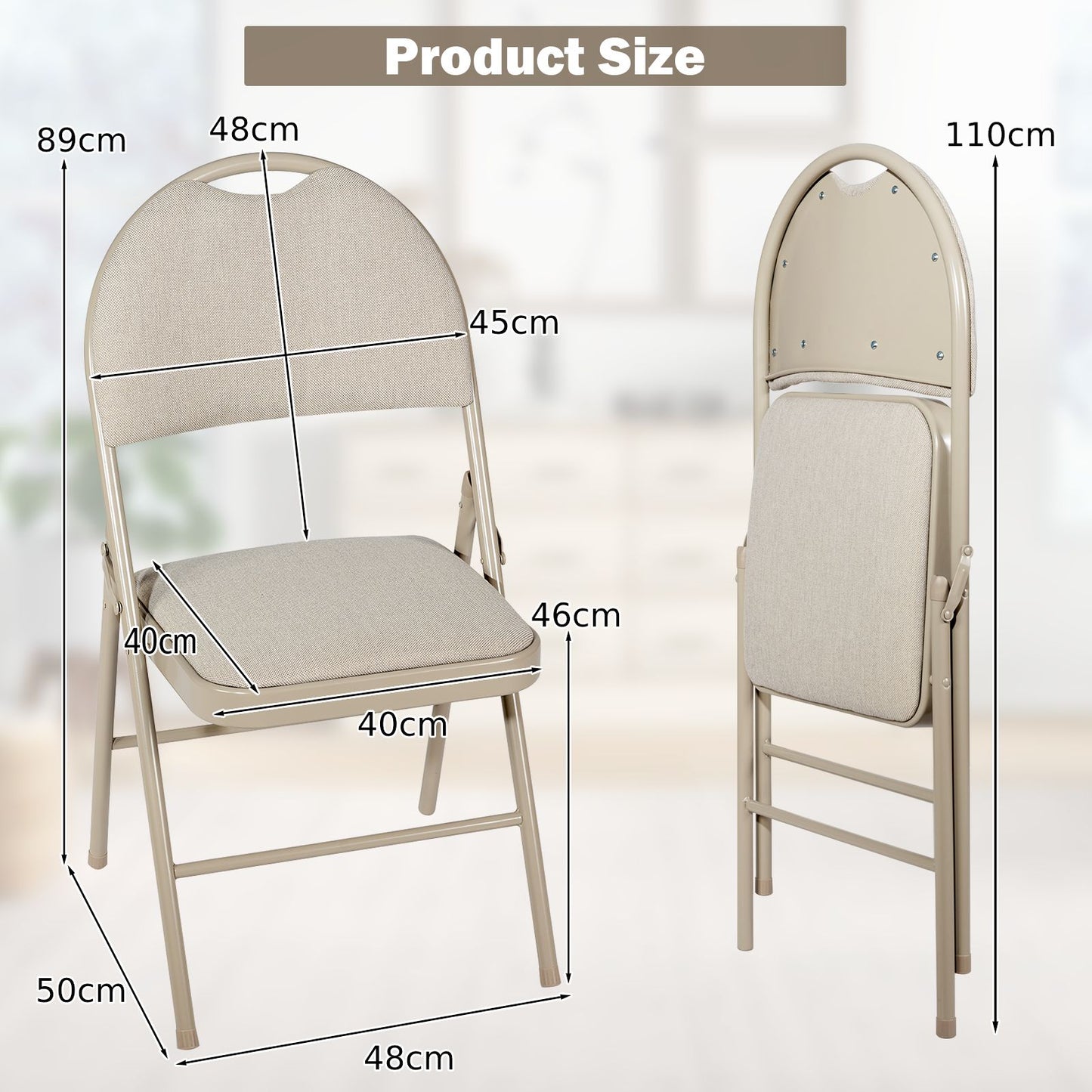 4 Pieces Folding Fabric Dining Chairs with Cushioned Seat and Back