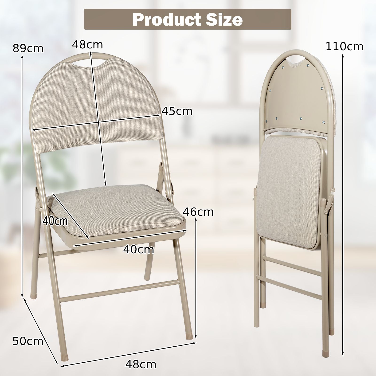 4 Pieces Folding Fabric Dining Chairs with Cushioned Seat and Back