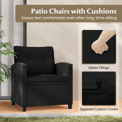 3 Piece Patio Furniture Set Rattan Conversation Set with Seat and Back Cushions