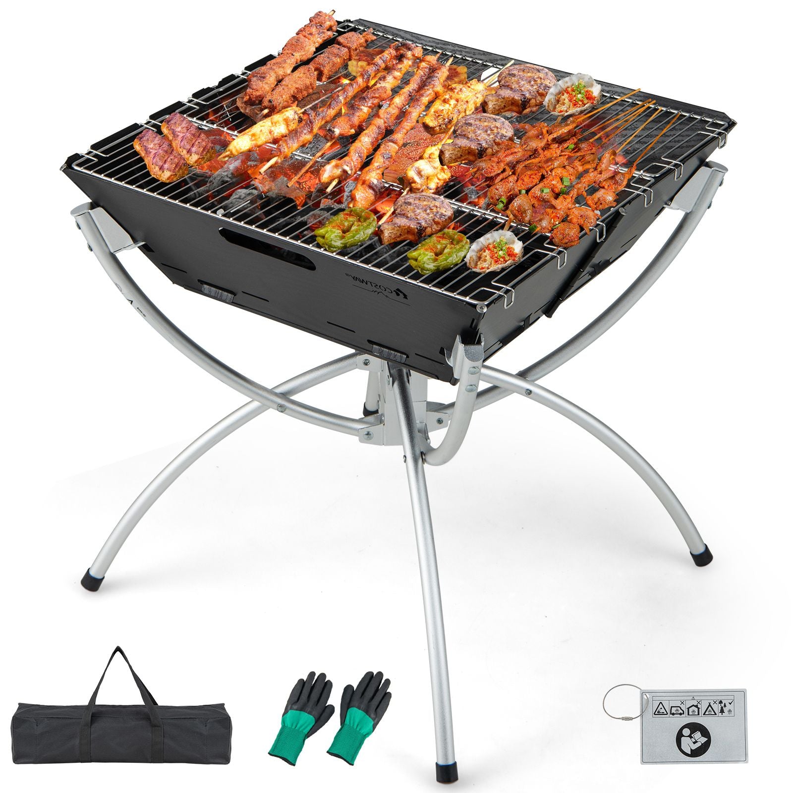 Camping Fire Pit Cooking Grills with Carrying Bag and Gloves