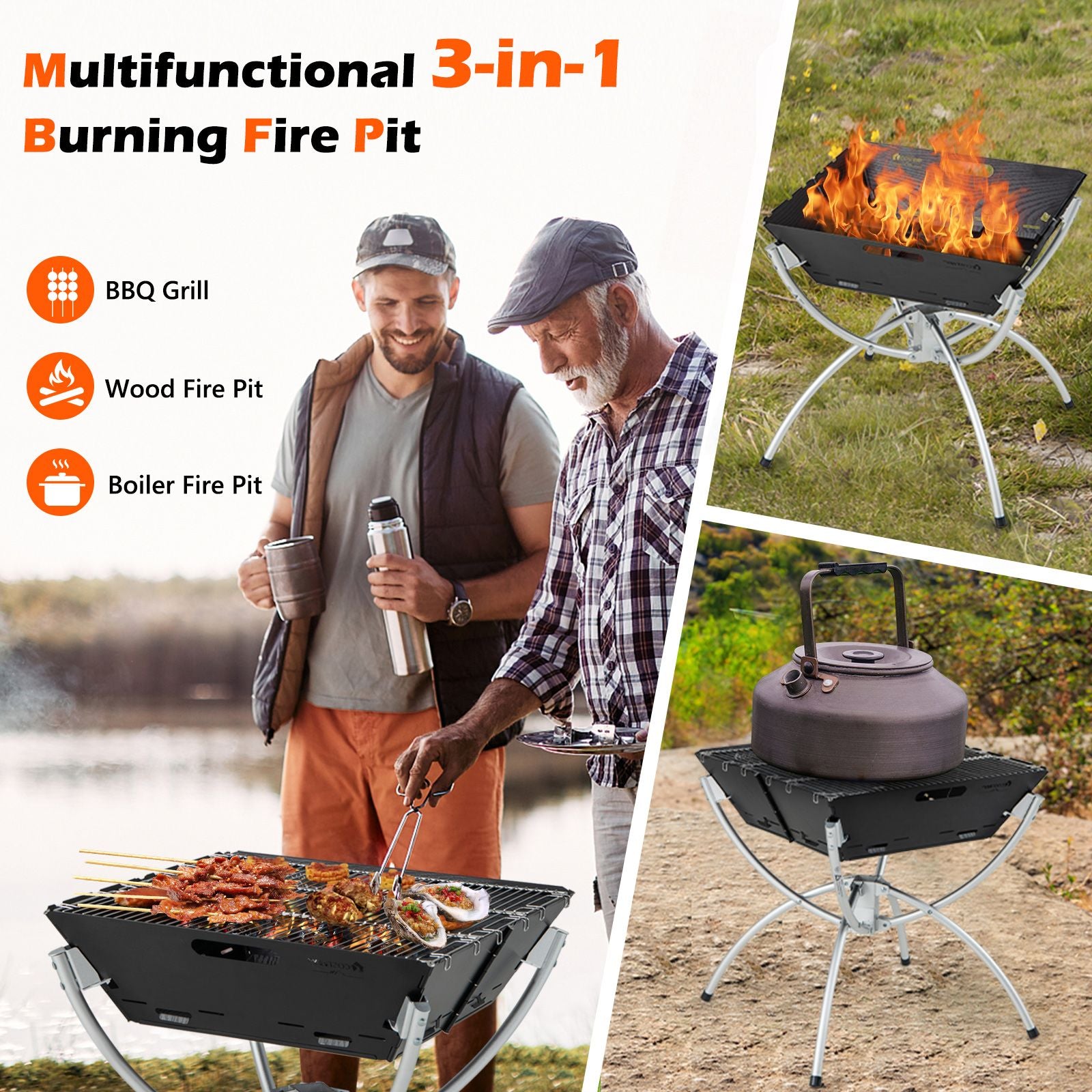 Camping Fire Pit Cooking Grills with Carrying Bag and Gloves