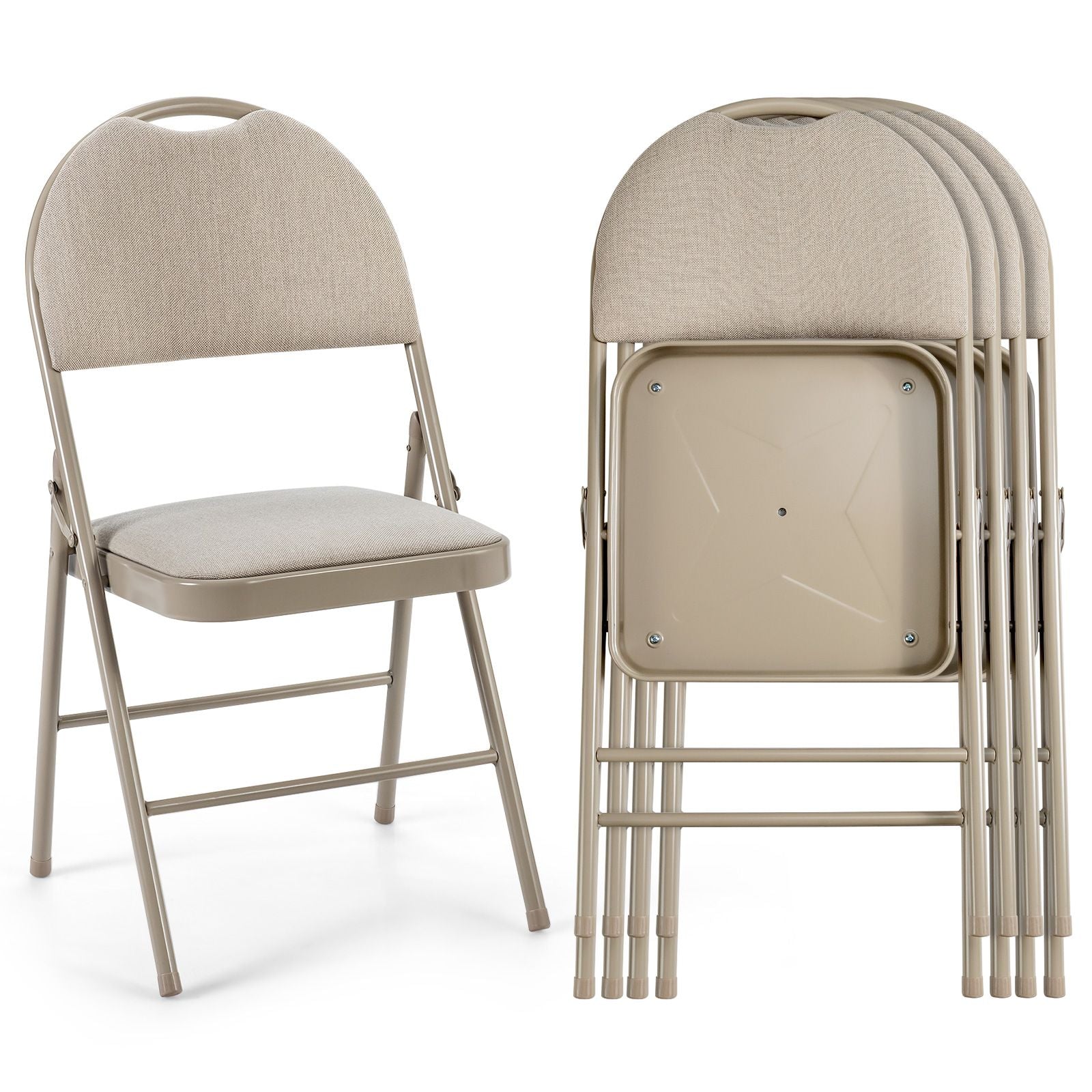 4 Pieces Folding Fabric Dining Chairs with Cushioned Seat and Back