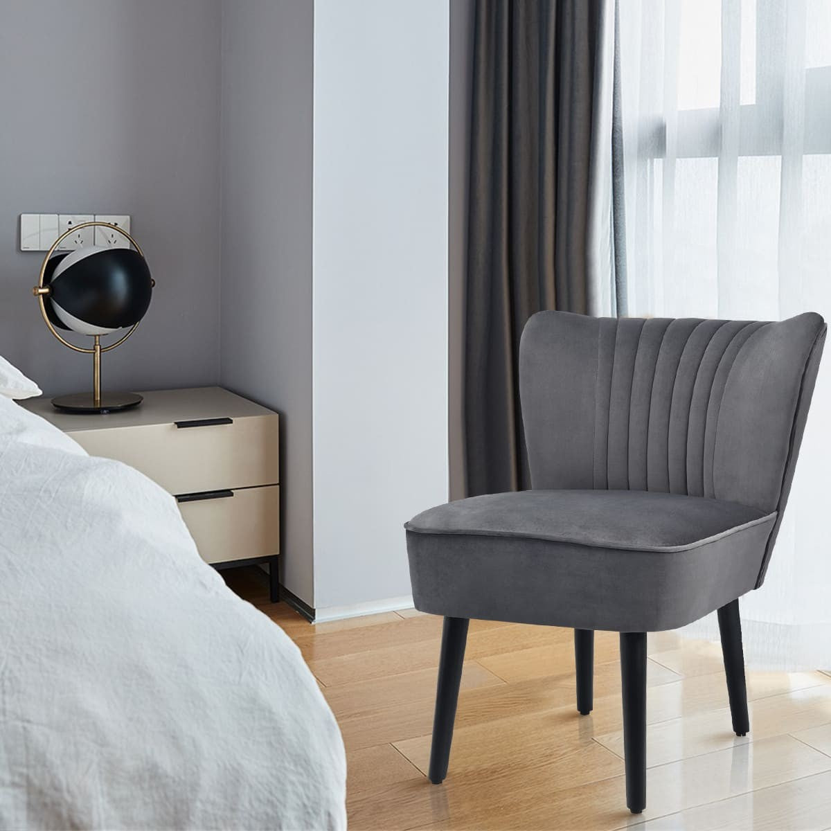 COSTWAY Velvet Accent Chair Set of 2 Modern Leisure Chair Armless Chair