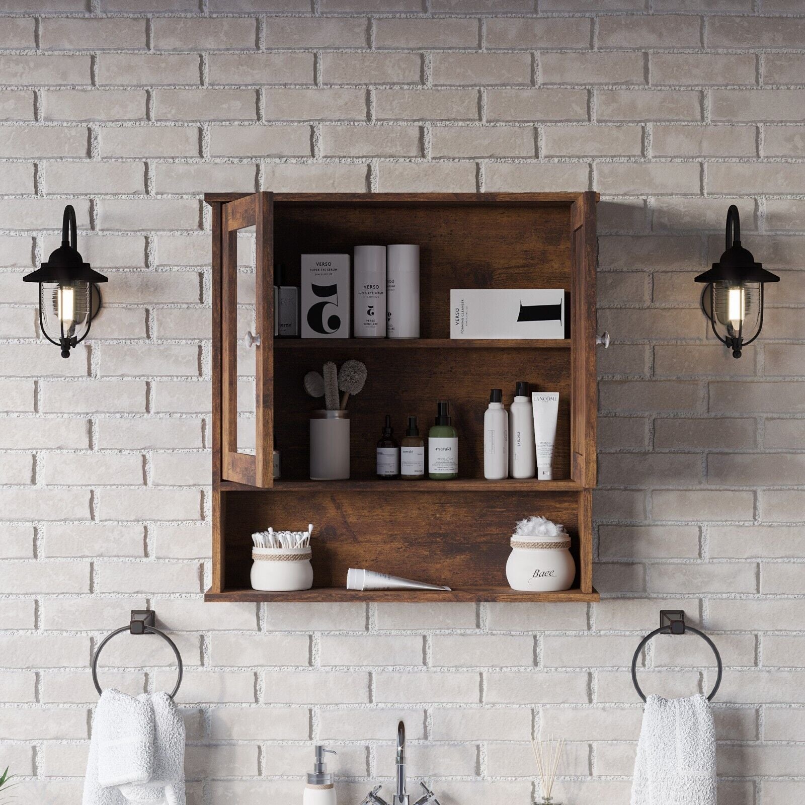 3Pc Bathroom Wood Unit under Sink Cabinet Mirror Cupboard Toilet Paper Dispenser
