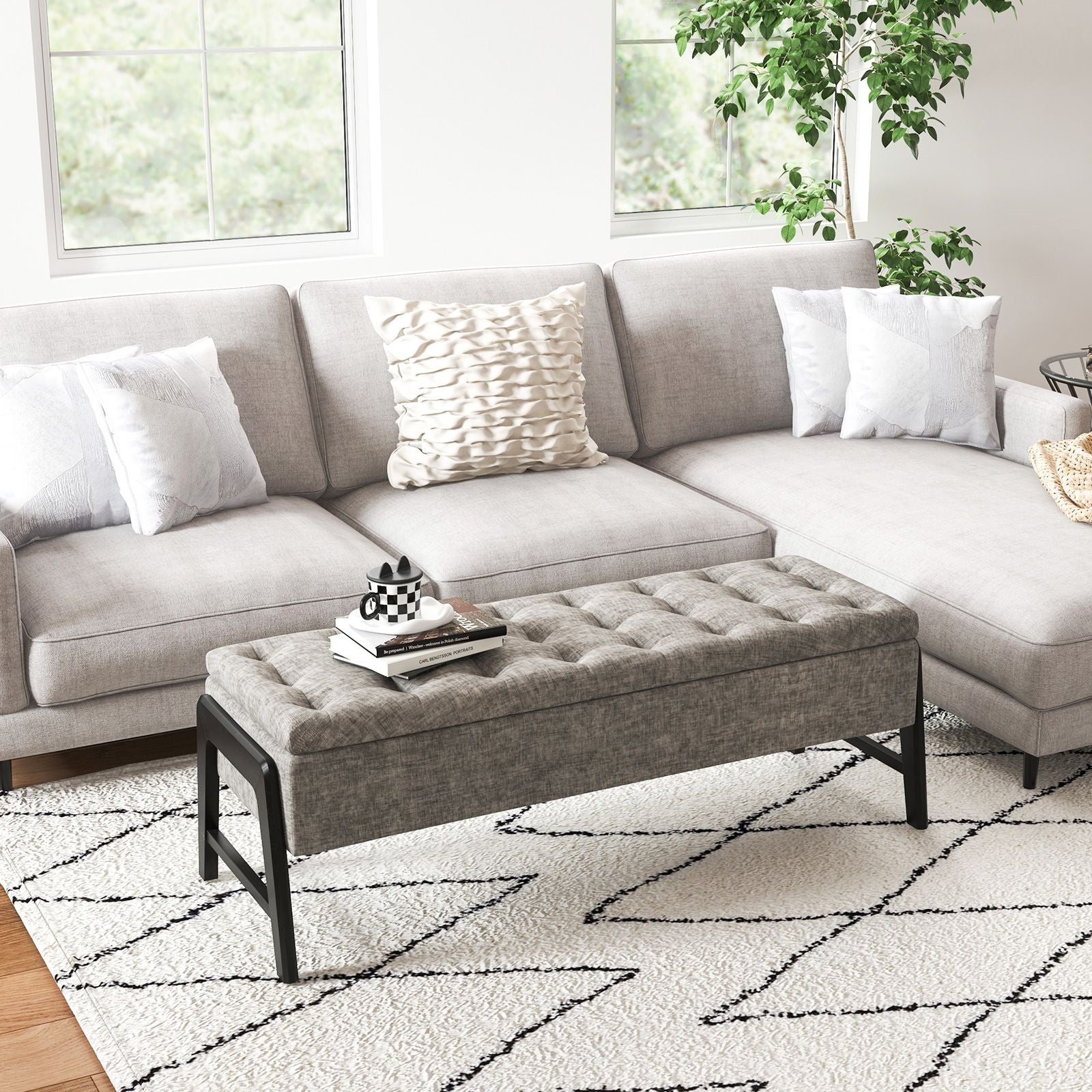 Modern Chenille Storage Bench Upholstered Tufted Ottoman Bench