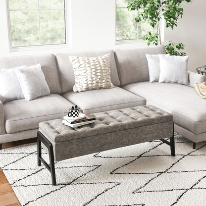 Modern Chenille Storage Bench Upholstered Tufted Ottoman Bench