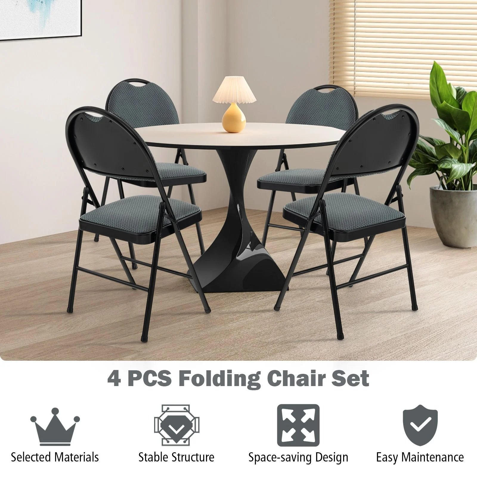 4 Pieces Folding Fabric Dining Chairs with Cushioned Seat and Back