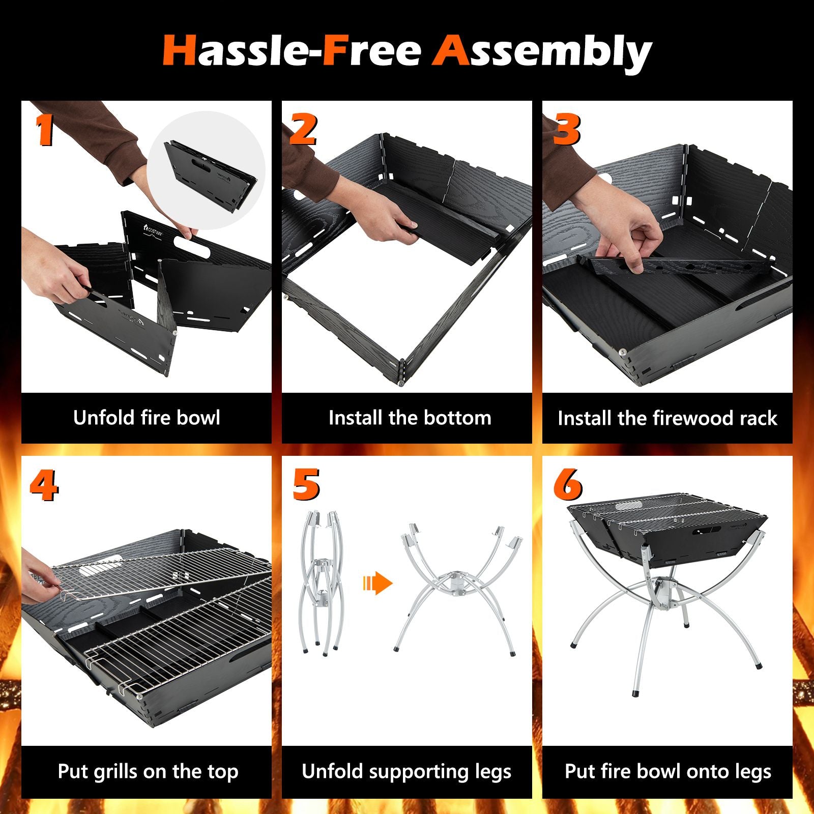 Camping Fire Pit Cooking Grills with Carrying Bag and Gloves