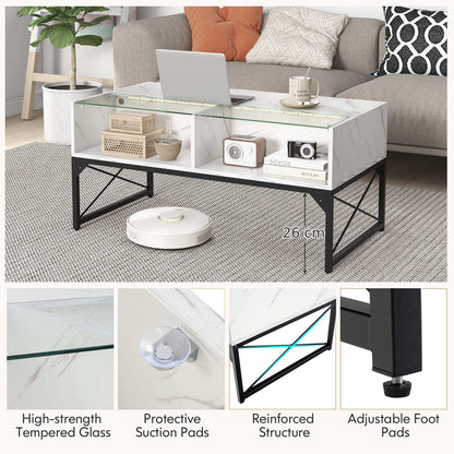 COSTWAY High-Gloss LED Coffee Table Center Table Modern Accent Table