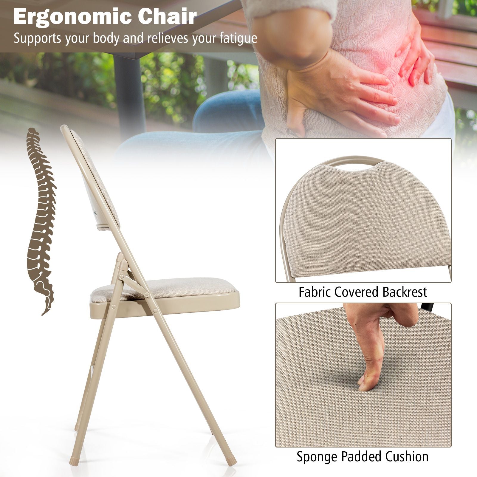 4 Pieces Folding Fabric Dining Chairs with Cushioned Seat and Back