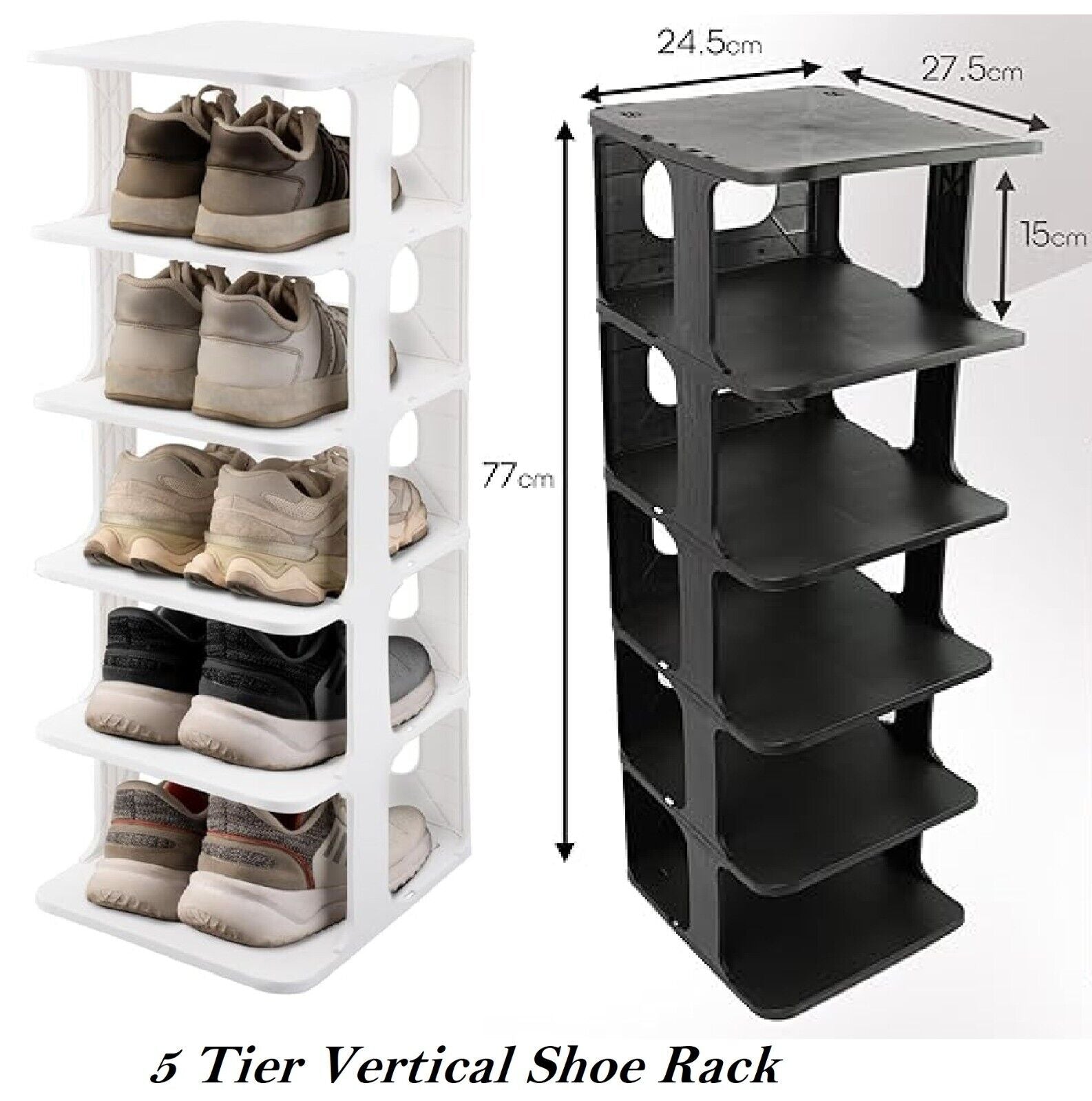 5 Tier Vertical Shoe Holder Stand Rack Available in Black and White Color