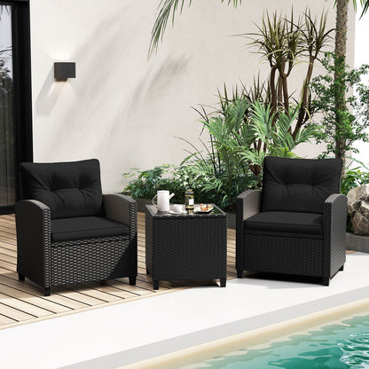 3 Piece Patio Furniture Set Rattan Conversation Set with Seat and Back Cushions