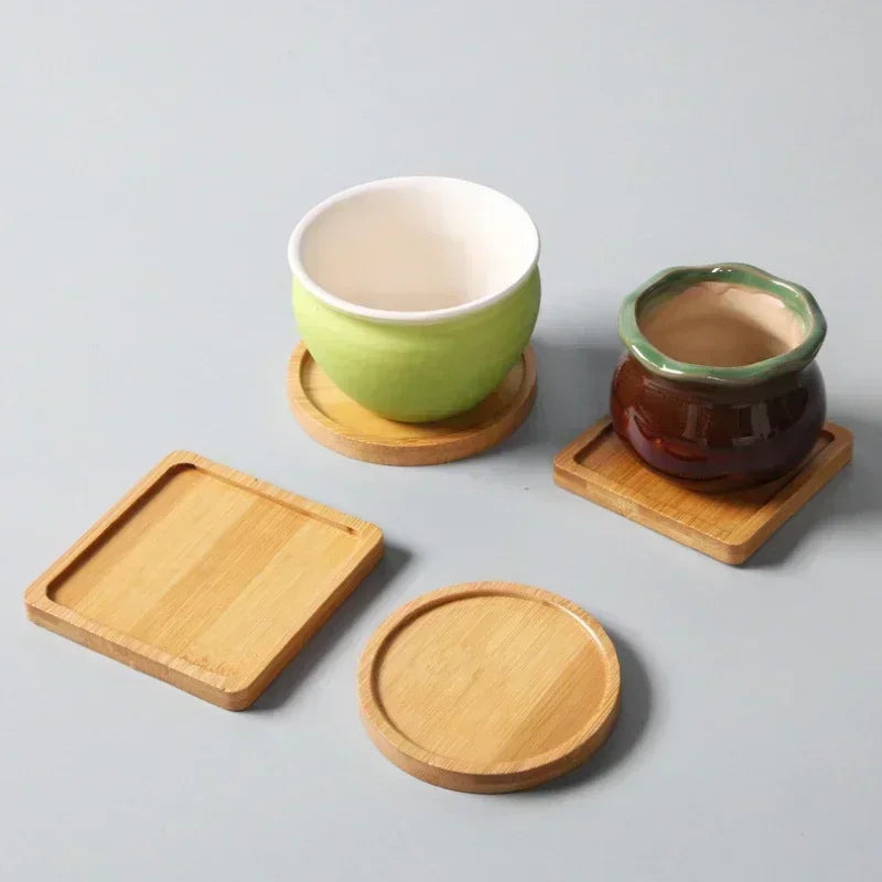 Multi Bamboo Tray Wood Saucer Flower Pot Tray Cup Pad Coaster Plate Kitchen Decorative Plate Creative Coaster Coffee Cup Mat