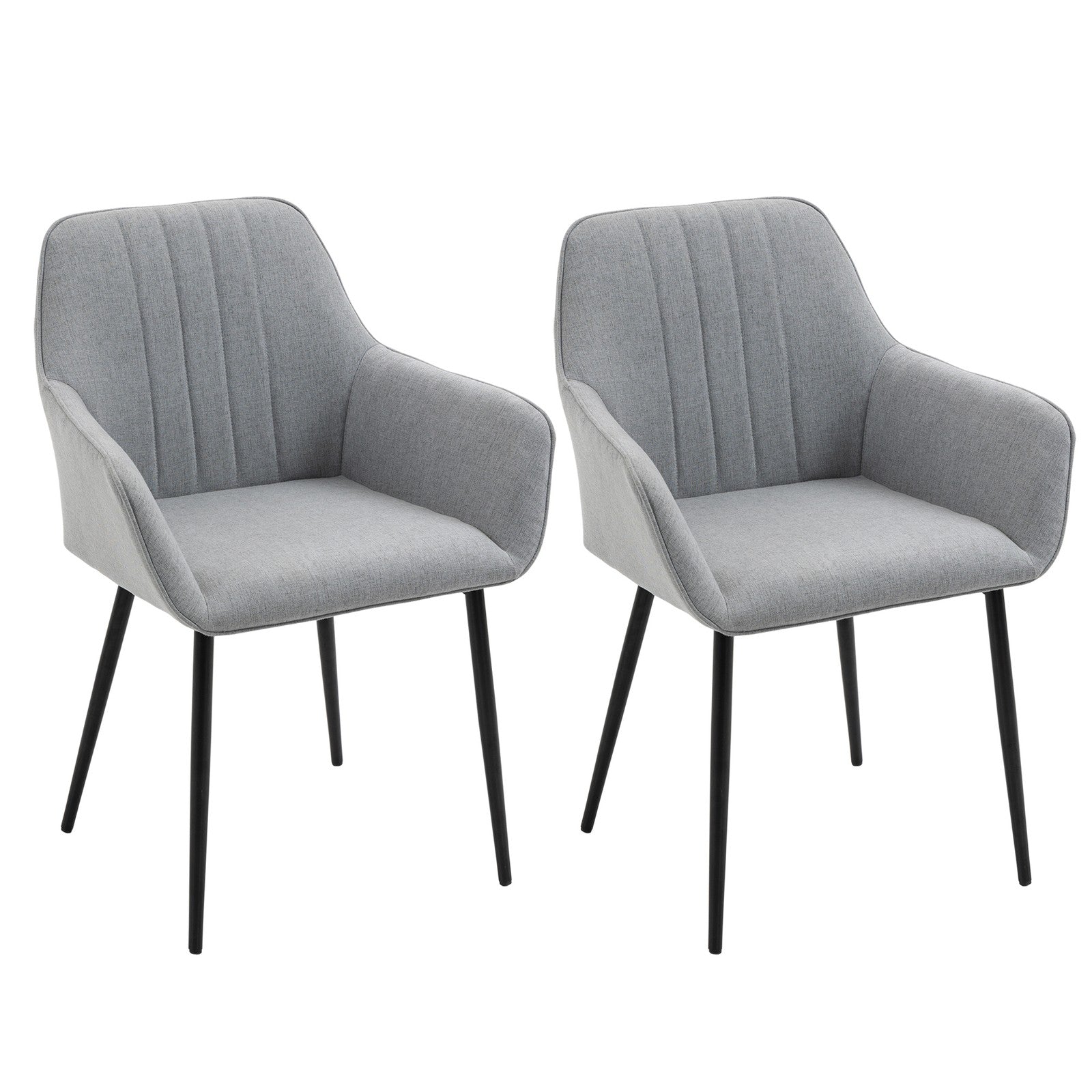Dining Chairs Set of 2, Linen Fabric Accent Chairs Metal Legs, Light Grey