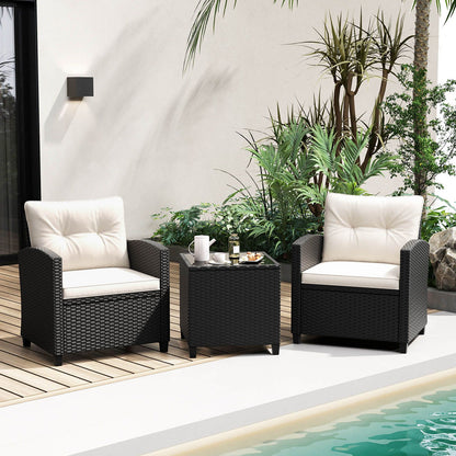 3 Piece Patio Furniture Set Rattan Conversation Set with Seat and Back Cushions