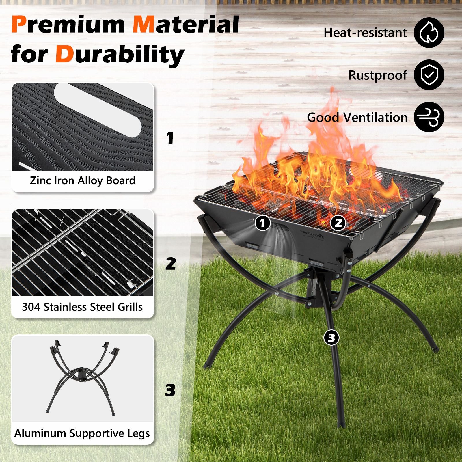 Camping Fire Pit Cooking Grills with Carrying Bag and Gloves