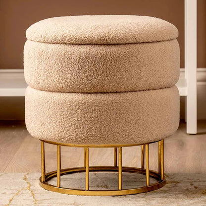 Adelane Velvet Boucle Storage Stool for Bedroom Furniture, Modern round Storage Accent Stool