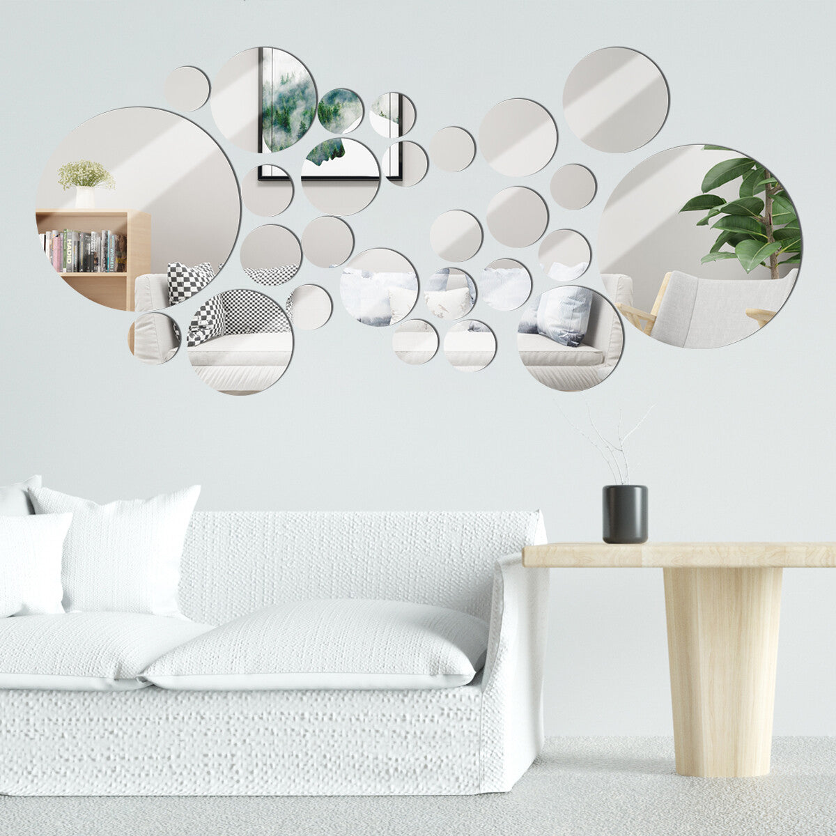 32Pcs Tiles Wall Stickers Circle Mirror Decals Self-Adhesive Bedroom Home Decors