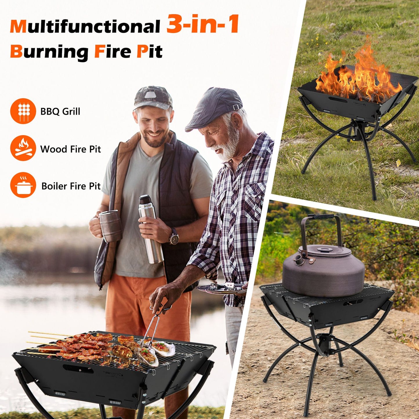 Camping Fire Pit Cooking Grills with Carrying Bag and Gloves