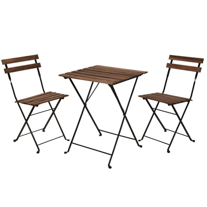 3Pcs Outdoor Garden Wooden & Metal Furniture Foldable Table & Chairs Bistro Set