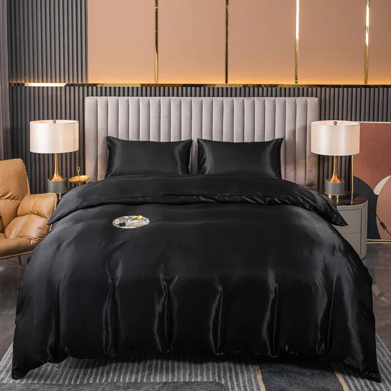 Satin Surface Duvet Cover Colored Bedding Set QUEEN KING Size Quilt Cover High Quality Skin Friendly Fabric Bedding Cover